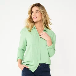 Women's Sonoma Goods For Life® Relaxed Button Down Shirt -StyleUp Sales Store 5763233 Green Gauze