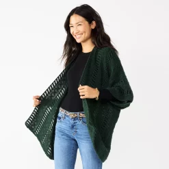 Women's Sonoma Goods For Life® Open Knit Kimono -StyleUp Sales Store 5796217 Pine Green