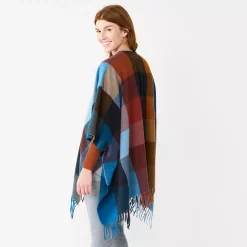 Women's Sonoma Goods For Life® Spokane Plaid Topper With Fringe -StyleUp Sales Store 5796222 ALT