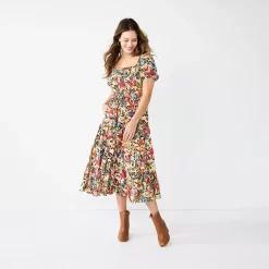 Women's Sonoma Goods For Life® Smocked Tiered Midi Dress -StyleUp Sales Store 5804206 Multi Floral