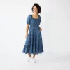 Women's Sonoma Goods For Life® Smocked Tiered Midi Dress -StyleUp Sales Store 5804206 Slate Blue Floral