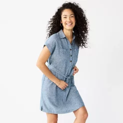 Women's Sonoma Goods For Life® Henley Shirt Dress -StyleUp Sales Store 5804278 Blue