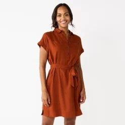 Women's Sonoma Goods For Life® Henley Shirt Dress -StyleUp Sales Store 5804278 Brown Chili