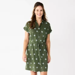 Women's Sonoma Goods For Life® Henley Shirt Dress -StyleUp Sales Store 5804278 Olive Floral