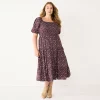 Plus Size Sonoma Goods For Life® Smocked Tiered Midi Dress -StyleUp Sales Store 5805883 Plum Floral