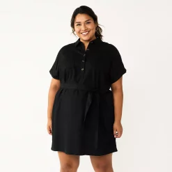 Plus Size Sonoma Goods For Life® Henley Shirt Dress -StyleUp Sales Store 5805994 Black