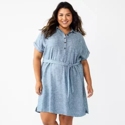 Plus Size Sonoma Goods For Life® Henley Shirt Dress -StyleUp Sales Store 5805994 Blue