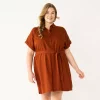 Plus Size Sonoma Goods For Life® Henley Shirt Dress -StyleUp Sales Store 5805994 Brown Chili