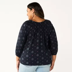 Plus Size Sonoma Goods For Life® Three Quarter Sleeve Top -StyleUp Sales Store 5806763 ALT