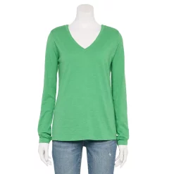 Women's Sonoma Goods For Life® Everyday Adaptive & Easy Dressing V-Neck Long Sleeve Top -StyleUp Sales Store 5816145 Aloe Green