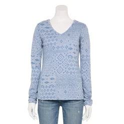 Women's Sonoma Goods For Life® Everyday Adaptive & Easy Dressing V-Neck Long Sleeve Top -StyleUp Sales Store 5816145 Blue Bandana