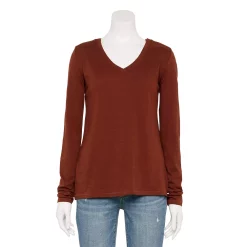 Women's Sonoma Goods For Life® Everyday Adaptive & Easy Dressing V-Neck Long Sleeve Top -StyleUp Sales Store 5816145 Deep Wine