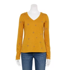 Women's Sonoma Goods For Life® Everyday Adaptive & Easy Dressing V-Neck Long Sleeve Top -StyleUp Sales Store 5816145 Gold Floral