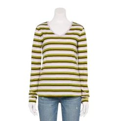 Women's Sonoma Goods For Life® Everyday Adaptive & Easy Dressing V-Neck Long Sleeve Top -StyleUp Sales Store 5816145 Green Purple Stripe