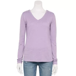 Women's Sonoma Goods For Life® Everyday Adaptive & Easy Dressing V-Neck Long Sleeve Top -StyleUp Sales Store 5816145 Light Purple
