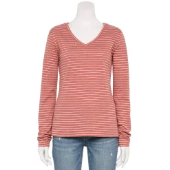 Women's Sonoma Goods For Life® Everyday Adaptive & Easy Dressing V-Neck Long Sleeve Top -StyleUp Sales Store 5816145 Mauve Stripe