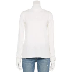 Women's Sonoma Goods For Life® Everyday Adaptive & Easy Dressing V-Neck Long Sleeve Top -StyleUp Sales Store 5816145 White