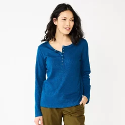 Women's Sonoma Goods For Life® Essential Henley Top -StyleUp Sales Store 5816147 Blue
