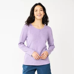 Women's Sonoma Goods For Life® Essential Henley Top -StyleUp Sales Store 5816147 Light Purple