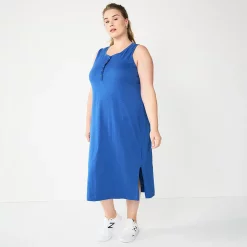 Plus Size Sonoma Goods For Life® Henley Knit Midi Dress -StyleUp Sales Store 5818305 Blue