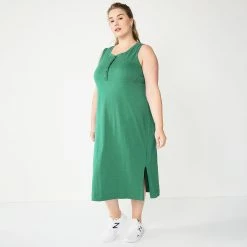 Plus Size Sonoma Goods For Life® Henley Knit Midi Dress -StyleUp Sales Store 5818305 Green