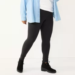 Plus Size Sonoma Goods For Life® Essential Mid-Rise Leggings -StyleUp Sales Store 5840241 Dark Gray