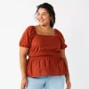 Plus Size Sonoma Goods For Life® Short Sleeve Squareneck Top -StyleUp Sales Store 5850563 Brown Chili