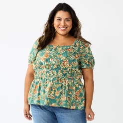 Plus Size Sonoma Goods For Life® Short Sleeve Squareneck Top 12 Plus Size Sonoma Goods For Life® Short Sleeve Squareneck Top -StyleUp Sales Store 5850563 Green Floral