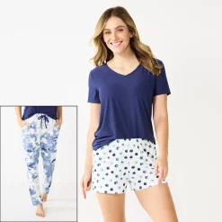 Women's Sonoma Goods For Life® 3-piece Pajama Top, Pajama Shorts & Pajama Pants Sleep Set -StyleUp Sales Store 5879060 Blue Cloudy Dye
