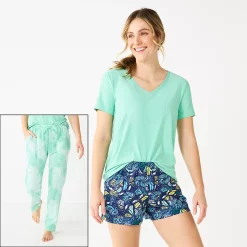 Women's Sonoma Goods For Life® 3-piece Pajama Top, Pajama Shorts & Pajama Pants Sleep Set -StyleUp Sales Store 5879060 Blue Fun Dye