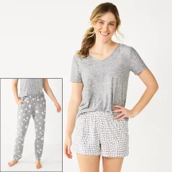 Women's Sonoma Goods For Life® 3-piece Pajama Top, Pajama Shorts & Pajama Pants Sleep Set -StyleUp Sales Store 5879060 Gray Ditsy Stars