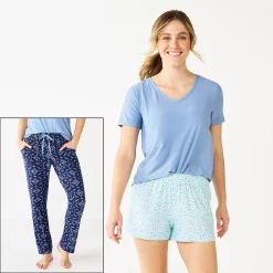 Women's Sonoma Goods For Life® 3-piece Pajama Top, Pajama Shorts & Pajama Pants Sleep Set -StyleUp Sales Store 5879060 Navy Triangle Geo