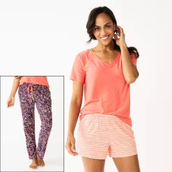 Women's Sonoma Goods For Life® 3-piece Pajama Top, Pajama Shorts & Pajama Pants Sleep Set -StyleUp Sales Store 5879060 Plum Mila Ditsy