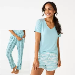 Women's Sonoma Goods For Life® 3-piece Pajama Top, Pajama Shorts & Pajama Pants Sleep Set -StyleUp Sales Store 5879060 Turquoise Dye Stripe