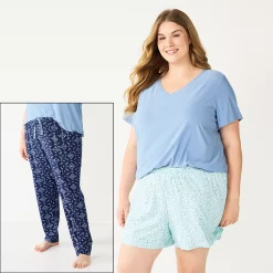 Plus Size Sonoma Goods For Life® 3-piece Pajama Top, Pajama Shorts & Pajama Pants Sleep Set -StyleUp Sales Store 5879135 Navy Triangle Geo
