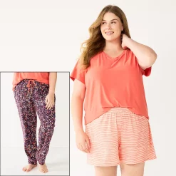 Plus Size Sonoma Goods For Life® 3-piece Pajama Top, Pajama Shorts & Pajama Pants Sleep Set -StyleUp Sales Store 5879135 Plum Mila Ditsy