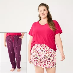 Plus Size Sonoma Goods For Life® 3-piece Pajama Top, Pajama Shorts & Pajama Pants Sleep Set -StyleUp Sales Store 5879135 Purple Alice Floral