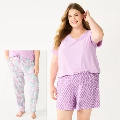 Plus Size Sonoma Goods For Life® 3-piece Pajama Top, Pajama Shorts & Pajama Pants Sleep Set -StyleUp Sales Store 5879135 Purple Ocean Dye