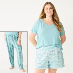 Plus Size Sonoma Goods For Life® 3-piece Pajama Top, Pajama Shorts & Pajama Pants Sleep Set -StyleUp Sales Store 5879135 Turquoise Dye Stripe
