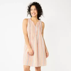 Women's Sonoma Goods For Life® Sleeveless Pintuck Tank Dress -StyleUp Sales Store 5903884 Beige Multi Stripe