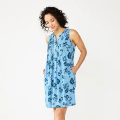 Women's Sonoma Goods For Life® Sleeveless Pintuck Tank Dress -StyleUp Sales Store 5903884 Blue Floral