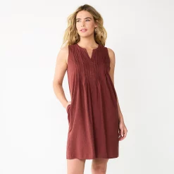 Women's Sonoma Goods For Life® Sleeveless Pintuck Tank Dress -StyleUp Sales Store 5903884 Maroon