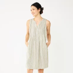 Women's Sonoma Goods For Life® Sleeveless Pintuck Tank Dress -StyleUp Sales Store 5903884 Olive Stripe