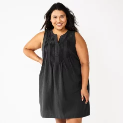 Plus Size Sonoma Goods For Life® Sleeveless Pintuck Tank Dress -StyleUp Sales Store 5905594 Black