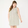 Plus Size Sonoma Goods For Life® Sleeveless Pintuck Tank Dress -StyleUp Sales Store 5905629 Olive Stripe