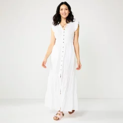 Women's Sonoma Goods For Life® Ruffle Sleeve Smocked Maxi Dress -StyleUp Sales Store 5921689 White