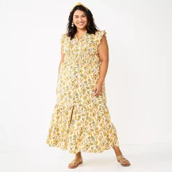 Plus Size Sonoma Goods For Life® Ruffle Sleeve Smocked Maxi Dress 11 Plus Size Sonoma Goods For Life® Ruffle Sleeve Smocked Maxi Dress -StyleUp Sales Store 5921901 Orange Floral