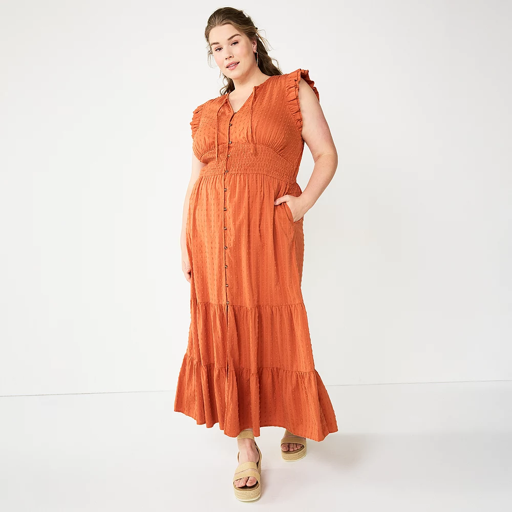 Plus Size Sonoma Goods For Life® Ruffle Sleeve Smocked Maxi Dress 4 Plus Size Sonoma Goods For Life® Ruffle Sleeve Smocked Maxi Dress - Image 2