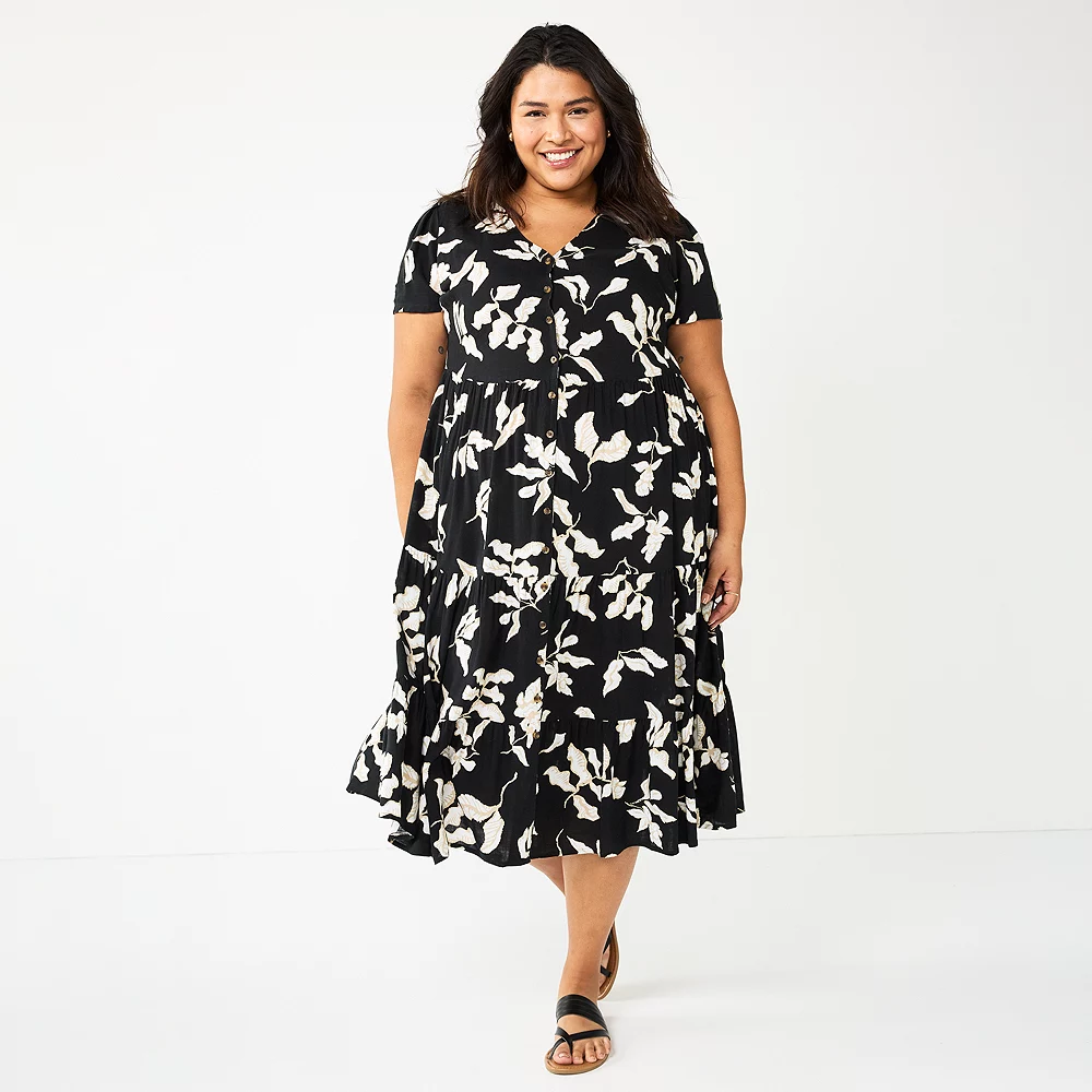 Plus Size Sonoma Goods For Life® Button Front Tiered Midi Dress 5 Plus Size Sonoma Goods For Life® Button Front Tiered Midi Dress - Image 3
