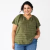 Plus Size Sonoma Goods For Life® Flutter Sleeve Y-Neck Top -StyleUp Sales Store 5929300 Olive